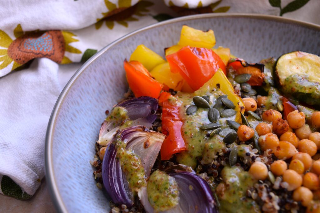 Chickpea Salad with Quinoa and Garlic Parsley Dressing